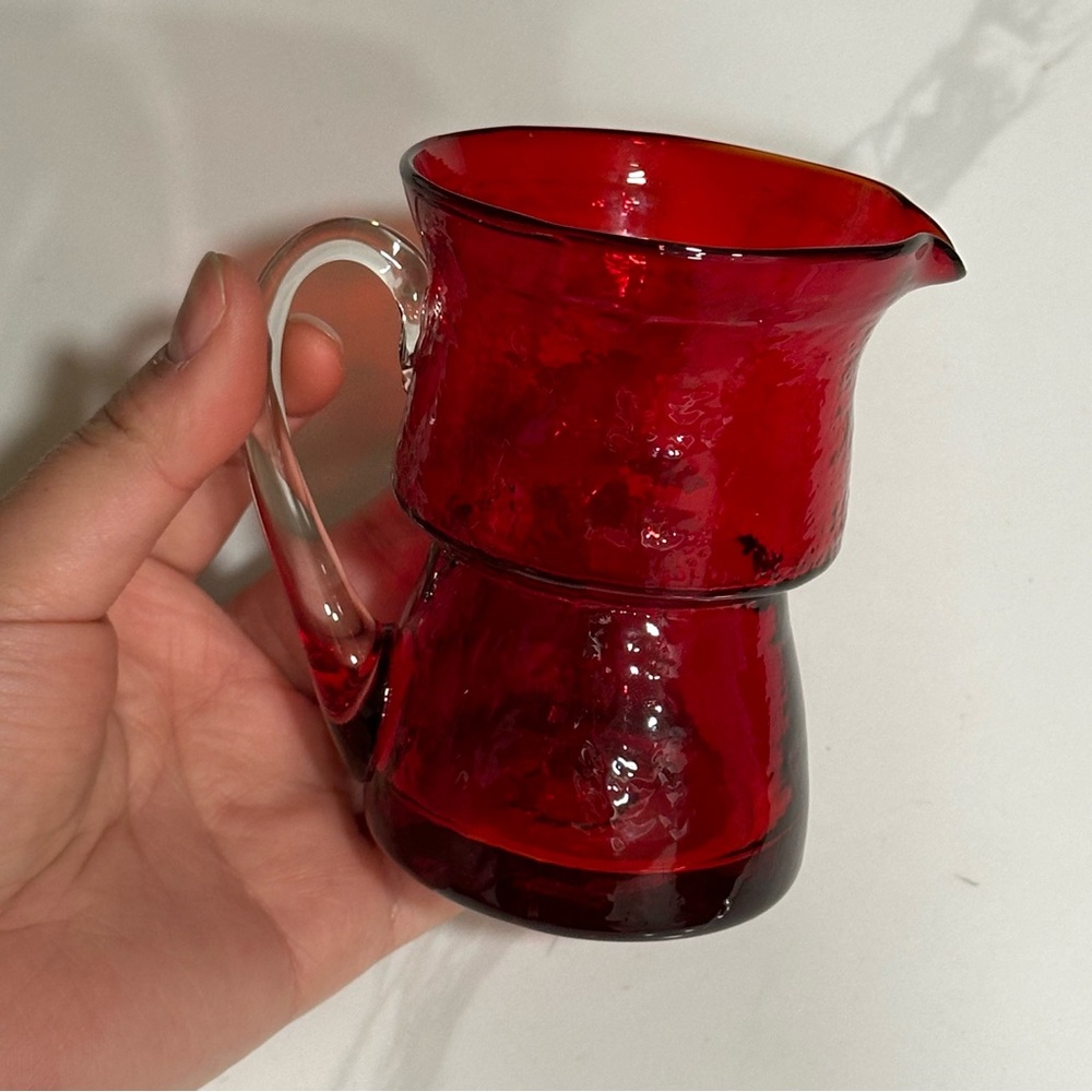 VINTAGE RUBY HANDMADE GLASS BLOWN CUP - Picture 6 of 6